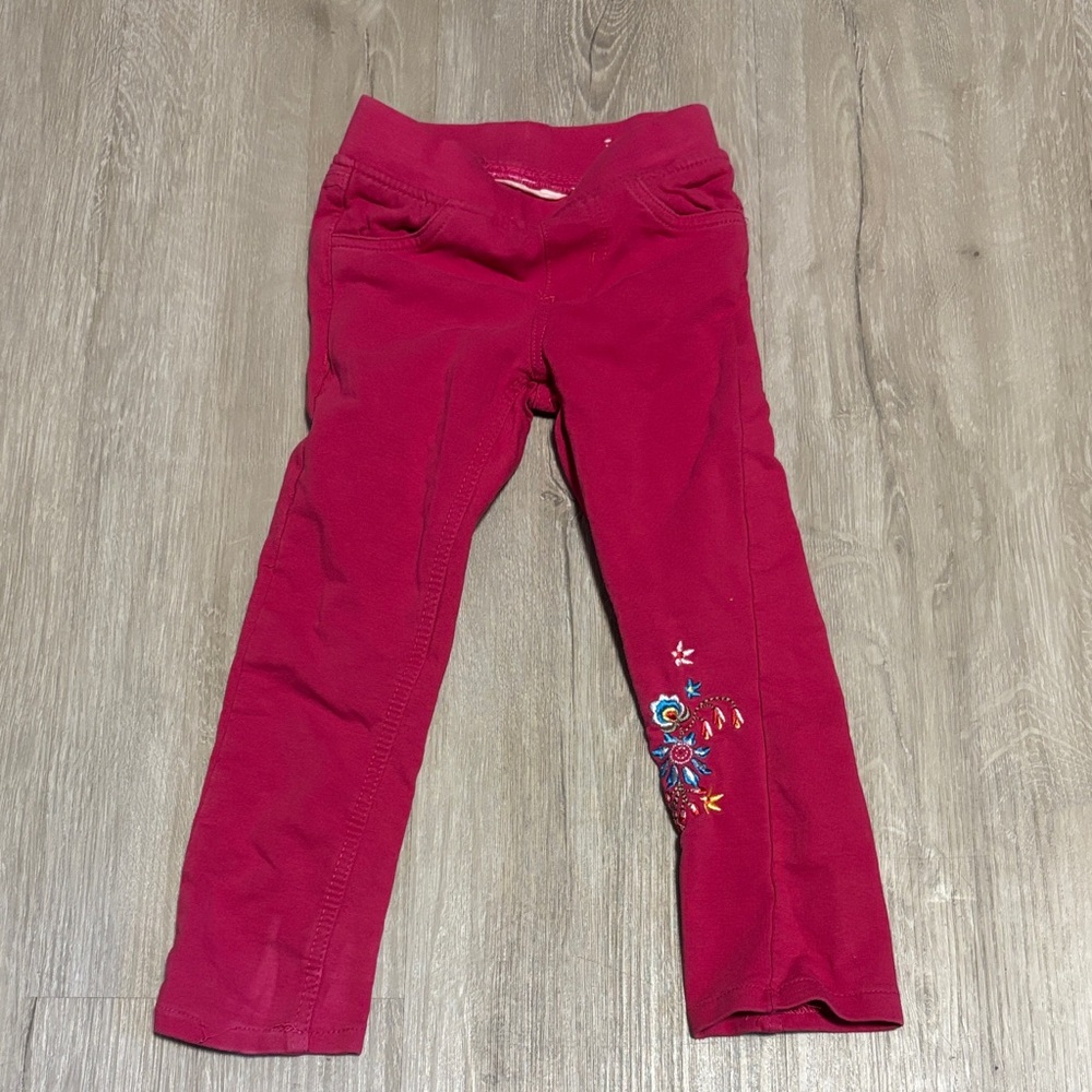 Girls' Bright Fuchsia Embroidered Stretch Leggings